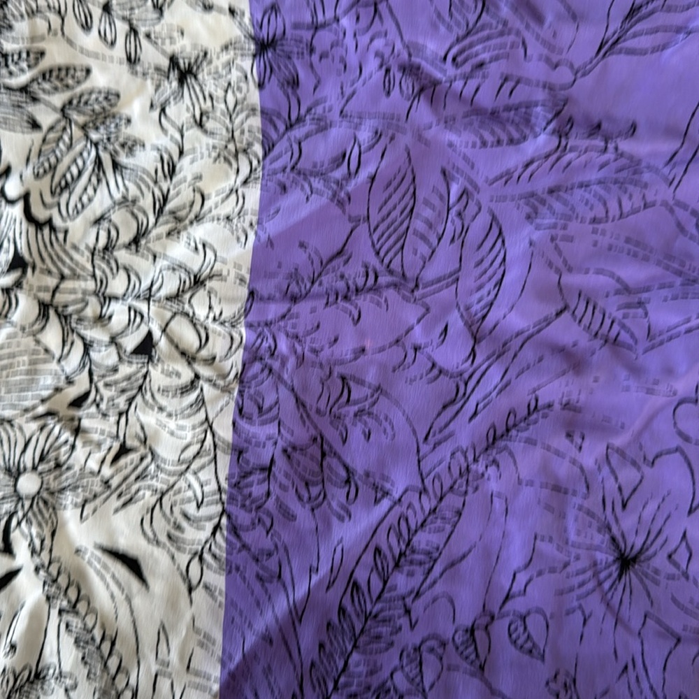 NWT Club Monaco Purple, Black and White Floral Silk Scarf